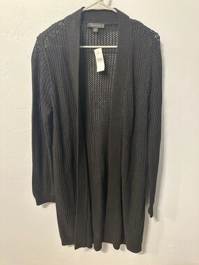 Ann Taylor Black Open-Knit Long Cardigan